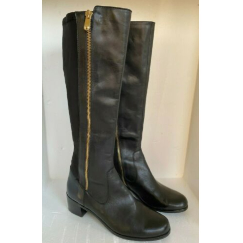 Tahari Kyle Black Leather Tall Zipper Boots 6.5